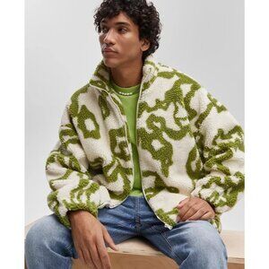 Mode Of One Patterned Zip-Front Sherpa Jacket Unisex XXL Green & White